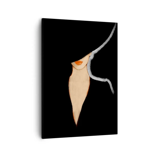 Impression sur toile - Image sur toile - Silhouette d'une femme au chapeau sur fond noir - 50x70cm - Élégance et style - Décoration murale moderne pour le salon et la chambre ARTTOR
