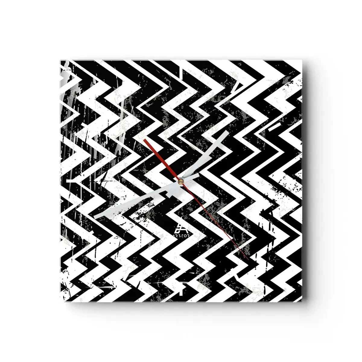 Horloge murale - Pendule murale - Motif en zigzag noir et blanc avec abrasions artistiques - 30x30cm - Zig-blanc, zag-noir - Décoration murale moderne pour le salon et la chambre ARTTOR