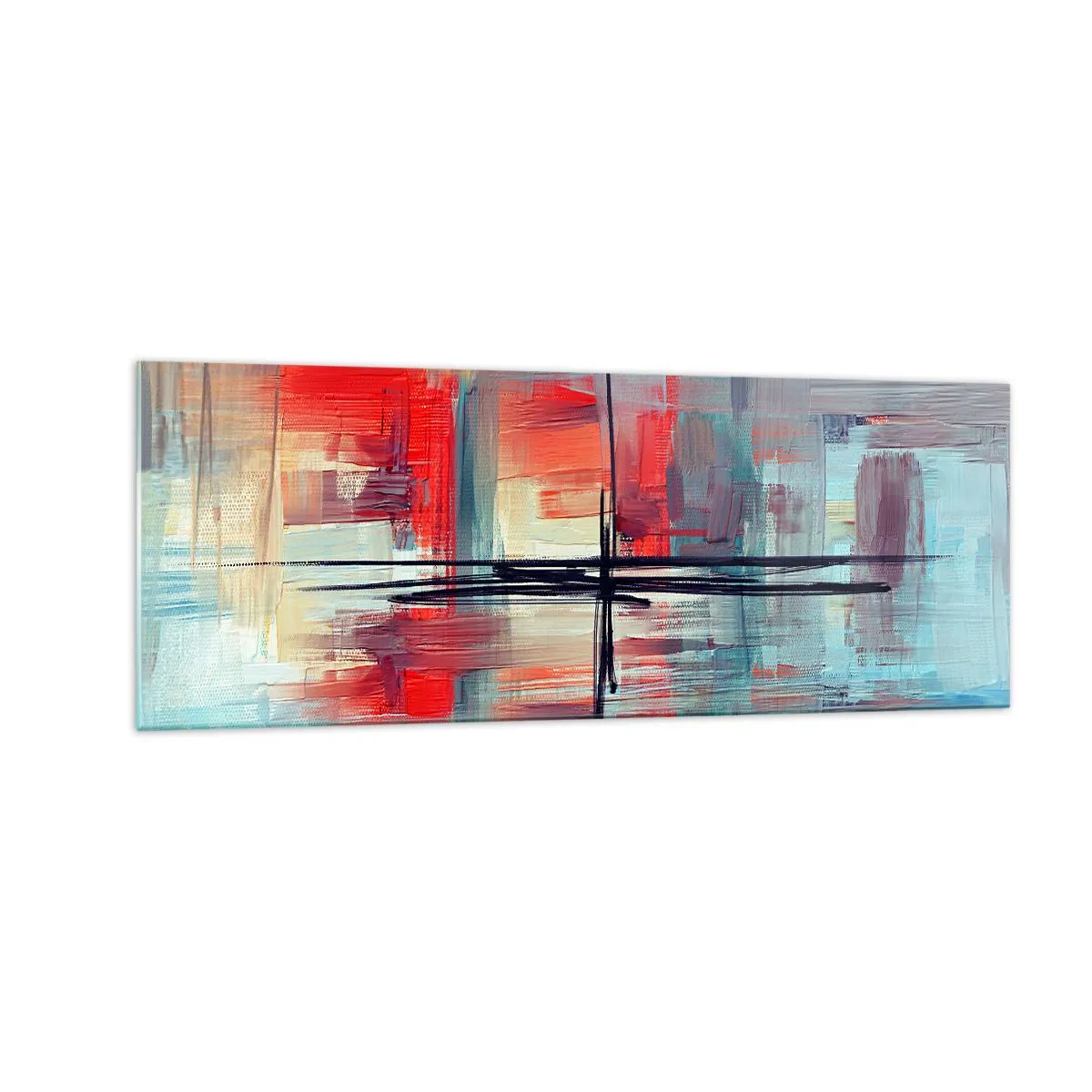 Impression sur verre - Image sur verre - Une composition abstraite aux couleurs intenses, aux lignes et aux formes géométriques. - 140x50cm - Un paysage dans une dimension inconnue - Décoration murale moderne pour le salon et la chambre ARTTOR
