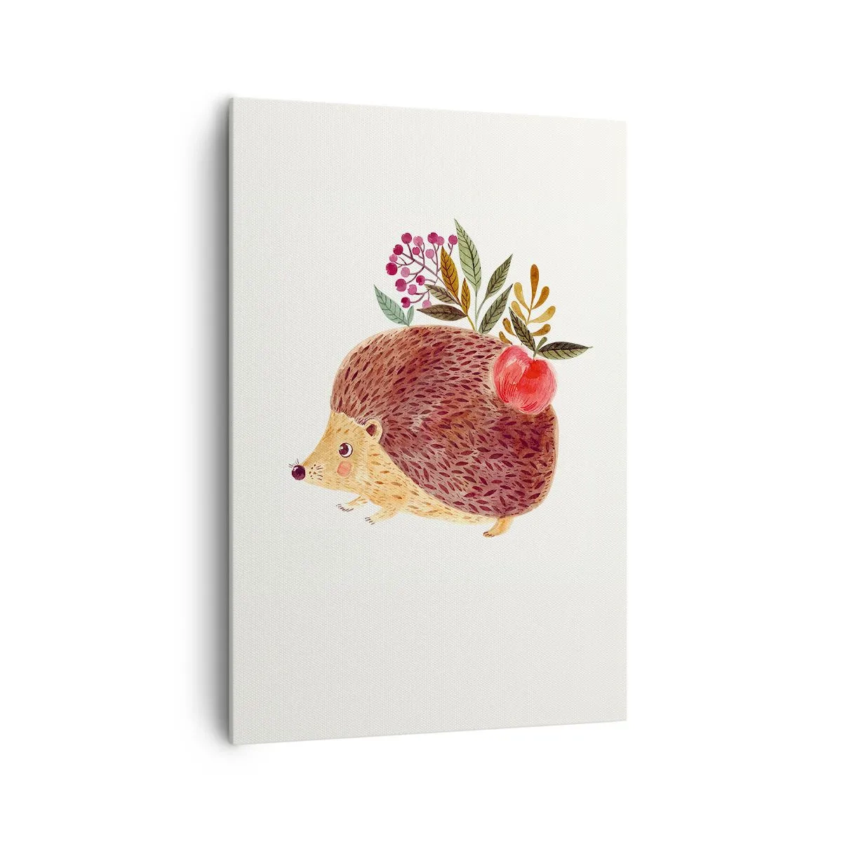 Impression sur toile - Image sur toile - Un hérisson mignon avec une pomme et des plantes dans un style illustratif - 70x100cm - Et tu m’apprécies déjà - Décoration murale moderne pour le salon et la chambre ARTTOR