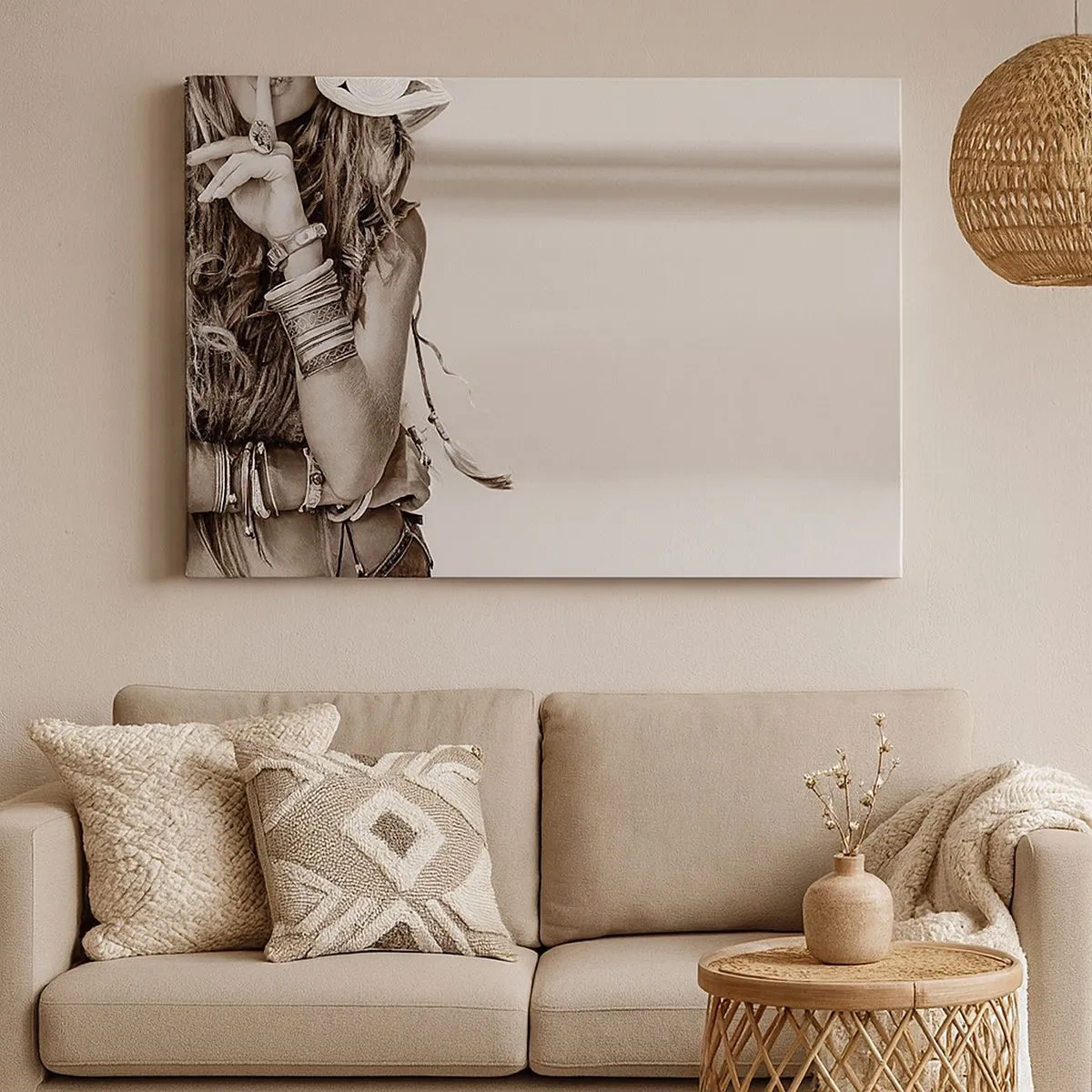 Impression sur toile - Image sur toile - Portrait d'une femme bohème avec des bijoux - 70x50cm - Comment va la fille - Décoration murale moderne pour le salon et la chambre ARTTOR