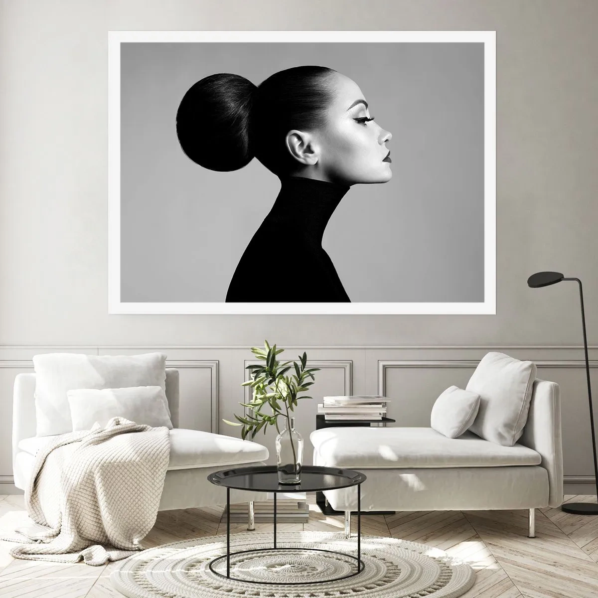 Affiche - Poster - Profil d'une femme en noir et blanc avec un chignon élégant - 100x70cm - Néfertiti moderne - Décoration murale moderne pour le salon et la chambre ARTTOR