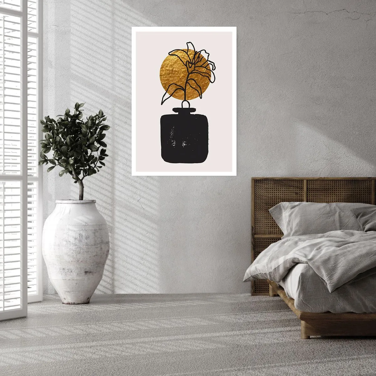 Affiche - Poster - Composition abstraite avec une fleur et un cercle doré - 50x70cm - La beauté vaut son pesant d'or - Décoration murale moderne pour le salon et la chambre ARTTOR