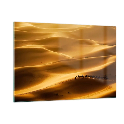 Impression sur verre - Image sur verre - Une caravane dans le désert au soleil - 120x80cm - Caravane sur les vagues du désert - Décoration murale moderne pour le salon et la chambre ARTTOR