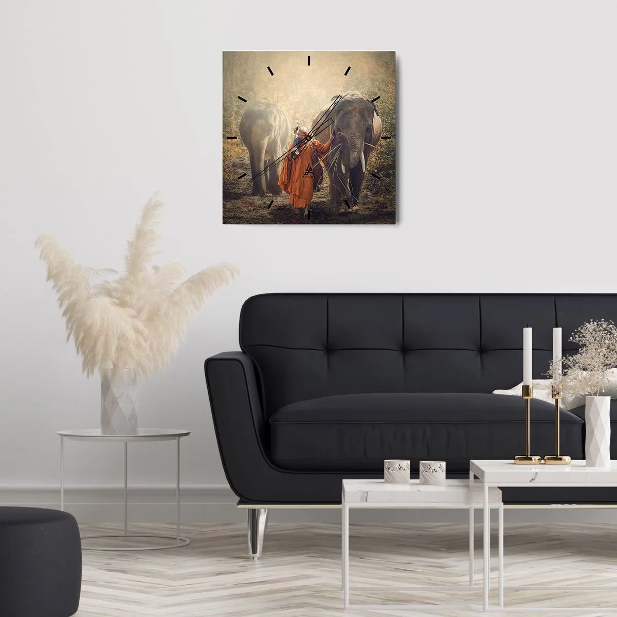 Horloge murale - Pendule murale - Un moine en robe orange conduit un éléphant dans la forêt. - 30x30cm - Compréhension totale - Décoration murale moderne pour le salon et la chambre ARTTOR