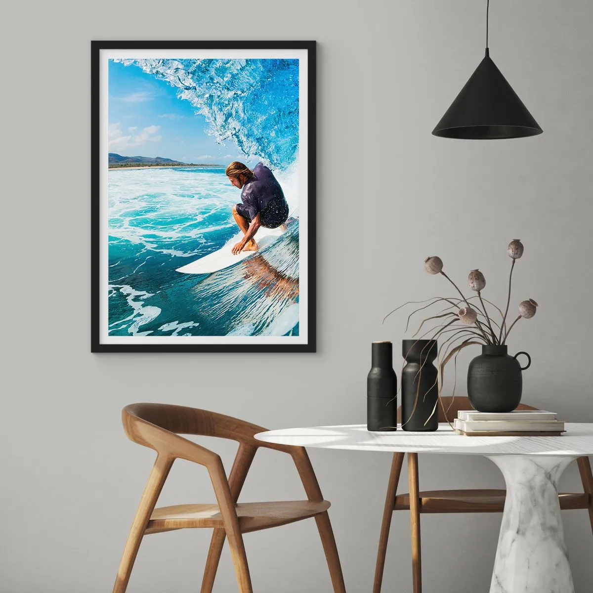 Affiche dans un cadre noir - Poster - Danse avec les vagues - 70x100 cm