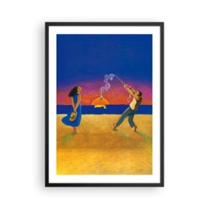 Affiche dans un cadre noir - Poster - Personnages sur la plage au coucher du soleil - 50x70cm - Plus qu'une étoile dans le ciel - Décoration murale moderne pour le salon et la chambre ARTTOR