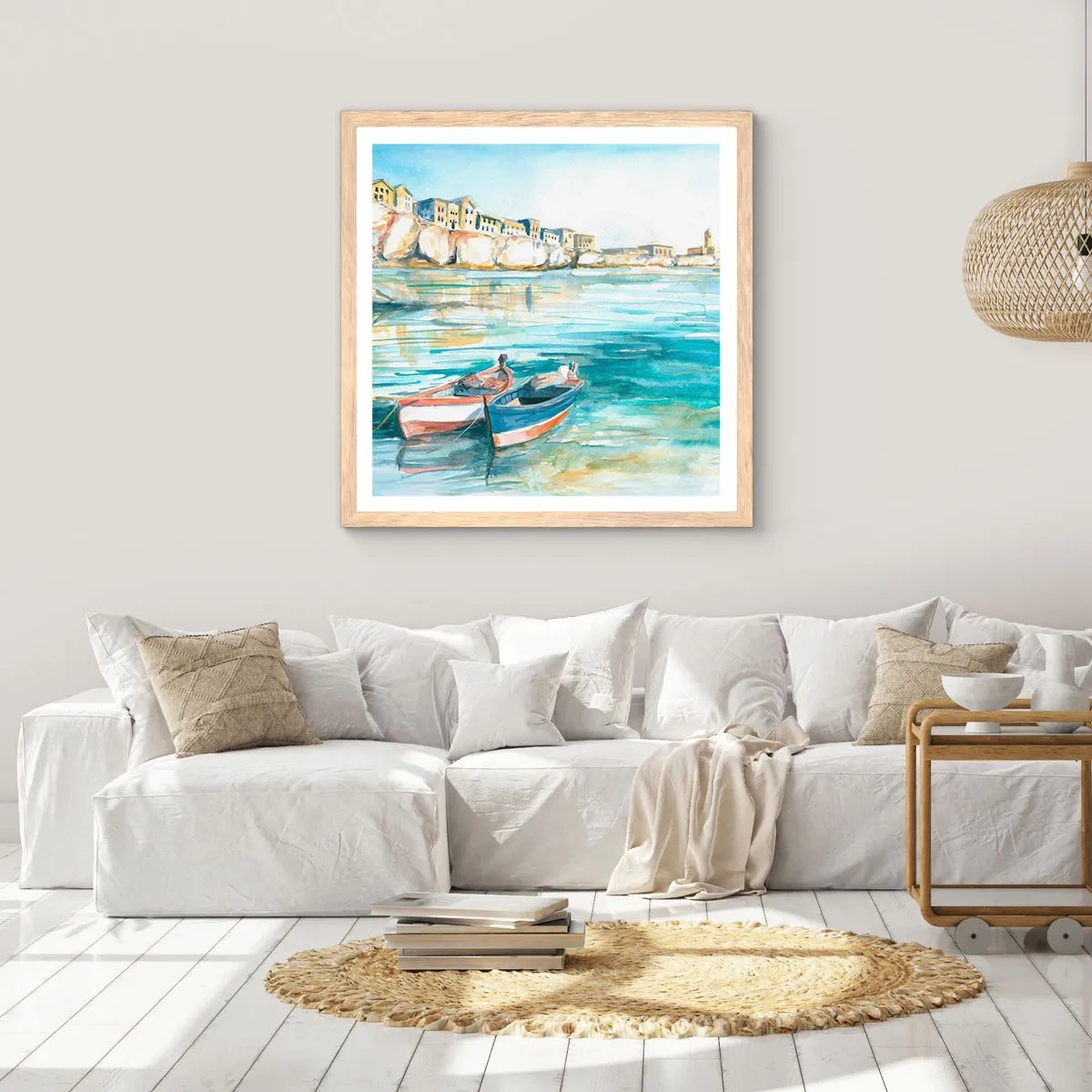 Affiche dans un chêne clair - Poster - Paysage dans l'azur - 50x50 cm