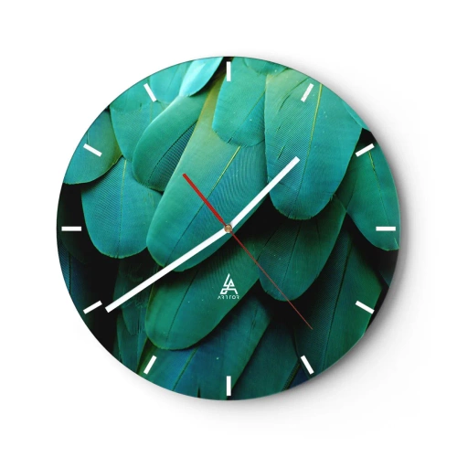 Horloge murale - Pendule murale - Gros plan des plumes vertes d'un oiseau exotique - 30x30cm - Perfection de la nature du perroquet - Décoration murale moderne pour le salon, la cuisine et la chambre ARTTOR