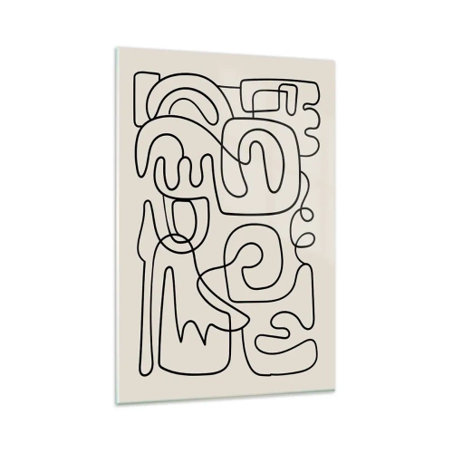 Impression sur verre - Image sur verre - Motif d'art linéaire abstrait en noir sur fond clair - 80x120cm - Suivez les indices - Décoration murale moderne pour le salon et la chambre ARTTOR