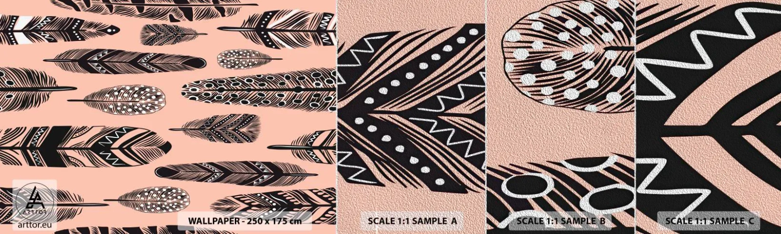 Échantillon de Papier Peint Premium Sand - Collection indienne - Abstraction, Plumes, Bohème - 100x30 cm