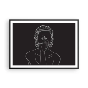 Affiche dans un cadre noir - Poster - Silhouette minimaliste d'une femme sur fond noir - 100x70cm - La beauté s'épanouit en silence - Décoration murale moderne pour le salon et la chambre ARTTOR