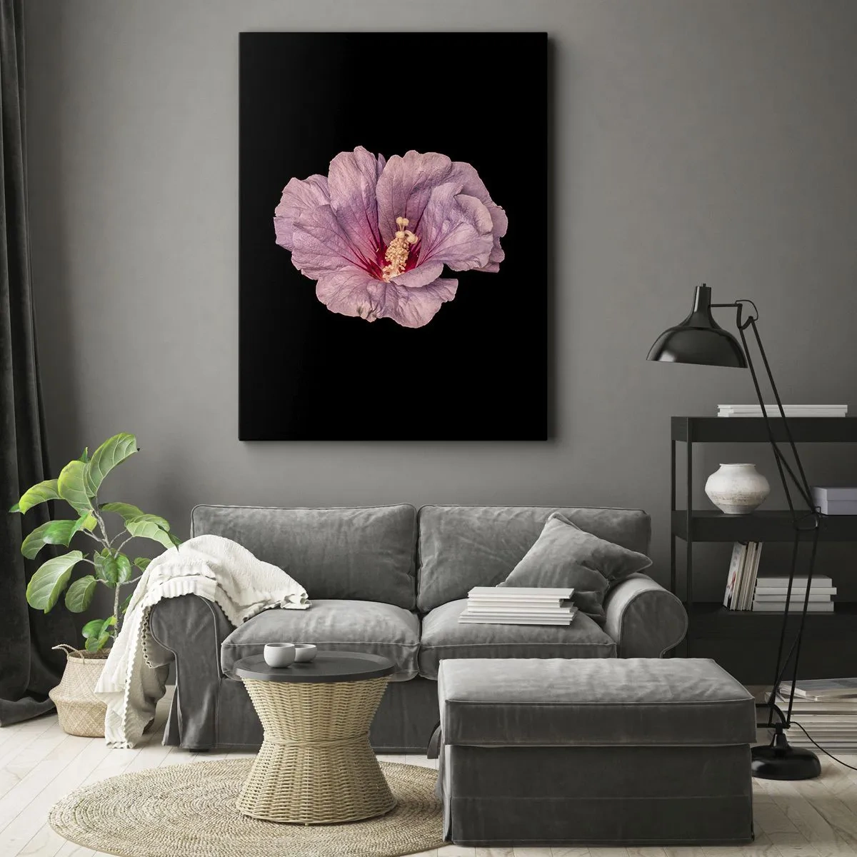 Impression sur toile - Image sur toile - Fleur rose sur fond noir - 80x120cm - Directement au coeur - Décoration murale moderne pour le salon et la chambre ARTTOR