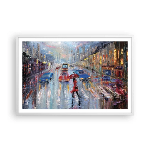 Affiche dans un cadre blanc - Poster - Après-midi pluvieux en ville - 91x61 cm