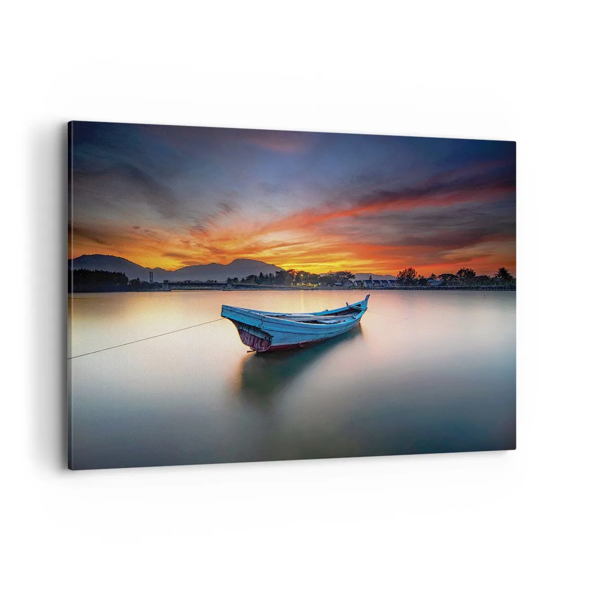 Impression sur toile - Image sur toile - Un bateau sur l'eau pendant un coucher de soleil pittoresque - 120x80cm - Une bonne nuit arrive - Décoration murale moderne pour le salon et la chambre ARTTOR