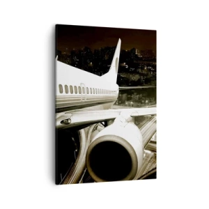 Impression sur toile - Image sur toile - Un avion au-dessus d'une ville nocturne avec des autoroutes illuminées - 50x70cm - Vole dans la nuit - Décoration murale moderne pour le salon et la chambre ARTTOR