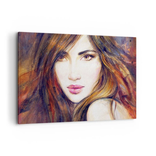 Impression sur toile - Image sur toile - Portrait d'une femme dans un style pictural - 120x80cm - Un sou pour vos pensées - Décoration murale moderne pour le salon et la chambre ARTTOR
