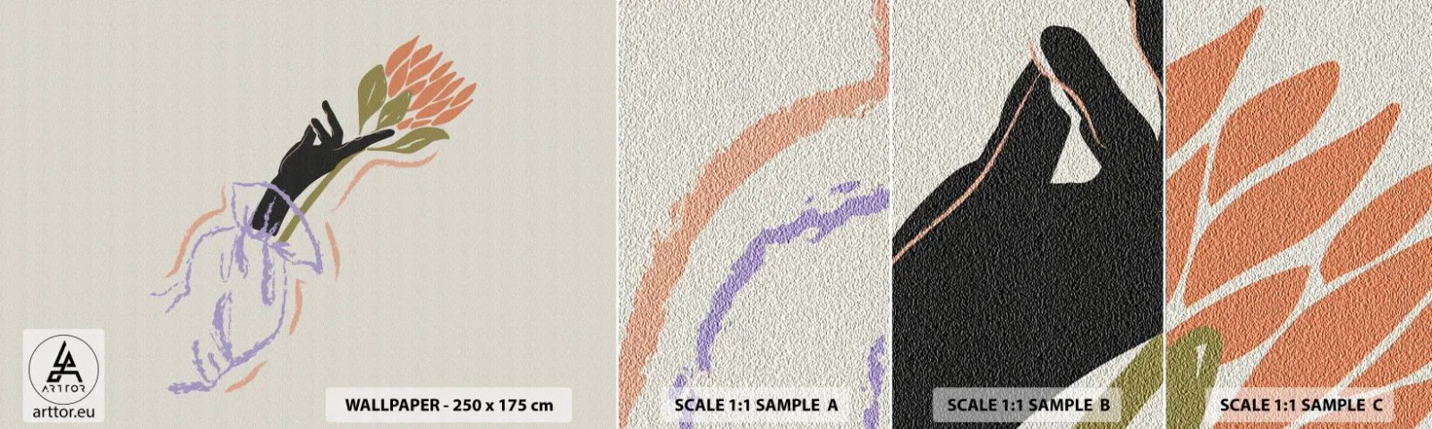 Échantillon de Papier Peint Autocollant Deluxe Sticker - Touche fraternelle - Main, Fleur, Minimalisme - 100x30 cm