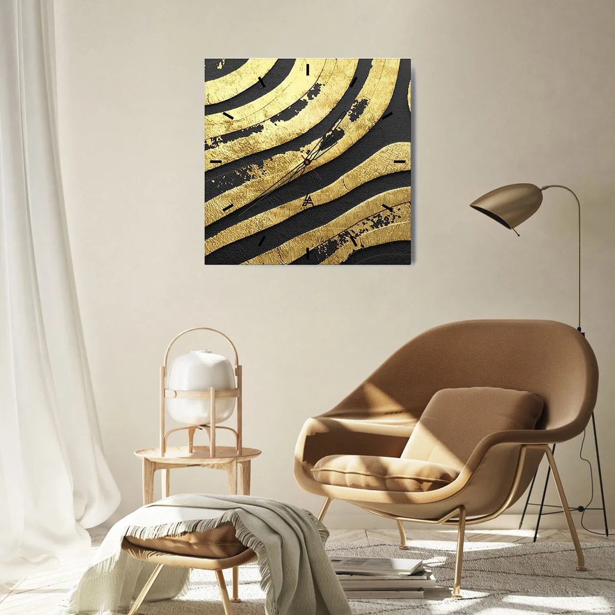 Horloge murale - Pendule murale - Vagues abstraites dorées sur fond noir - 30x30cm - Tout coule - Décoration murale moderne pour le salon et la chambre ARTTOR
