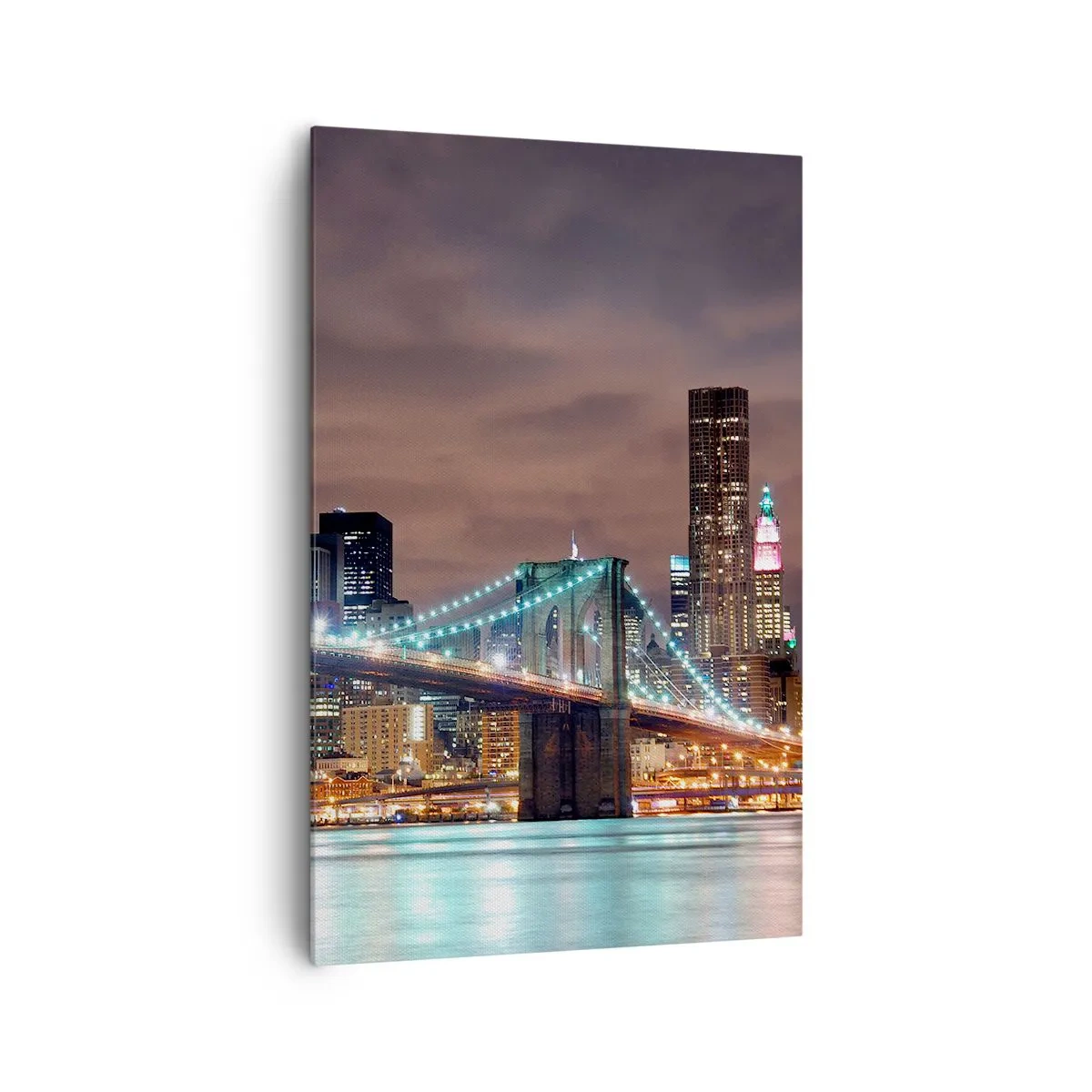 Impression sur toile - Image sur toile - Le pont illuminé la nuit sur fond de panorama urbain moderne - 80x120cm - Lumières des grandes villes - Décoration murale moderne pour le salon et la chambre ARTTOR