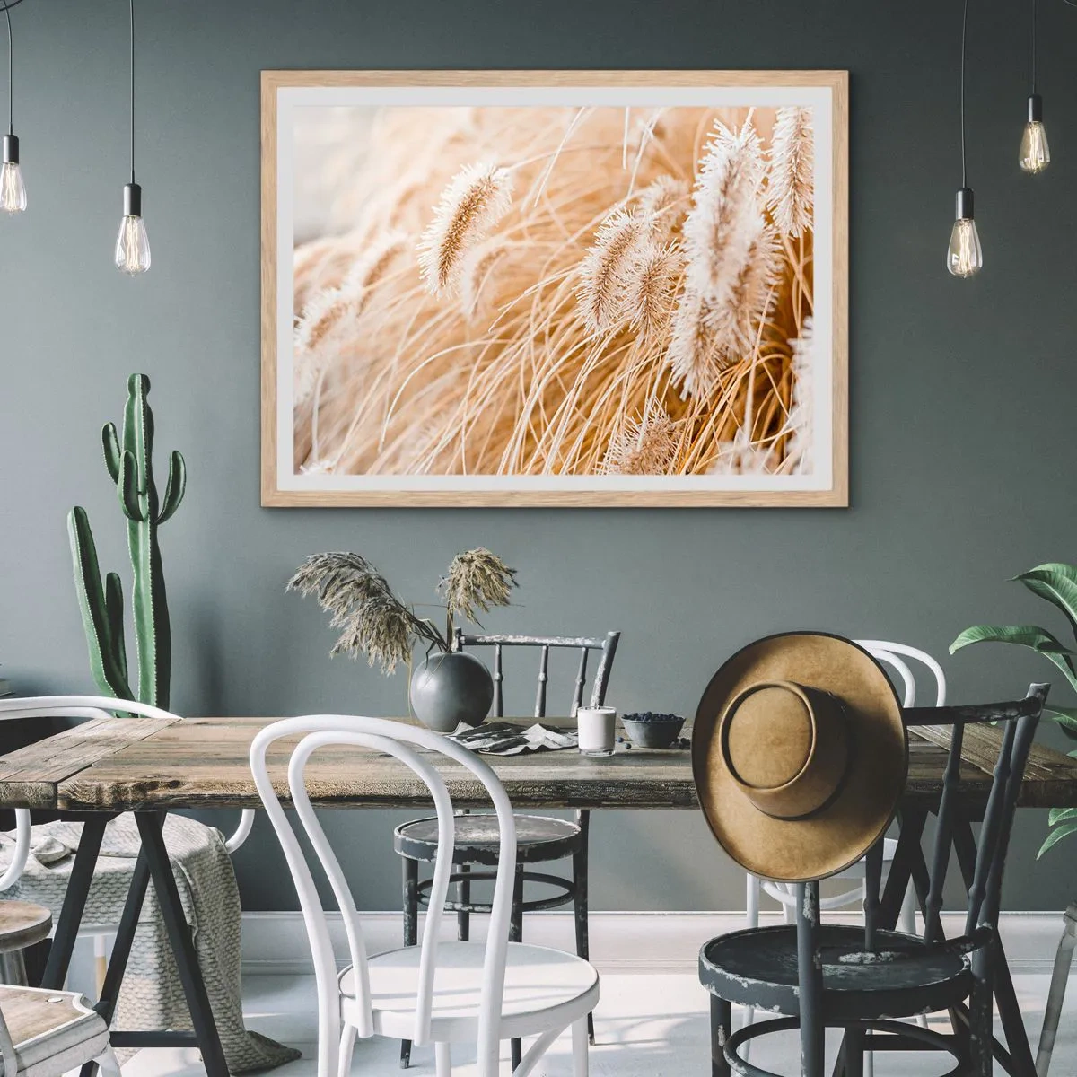 Affiche dans un chêne clair - Poster - Le bruissement doré de l'herbe - 91x61 cm