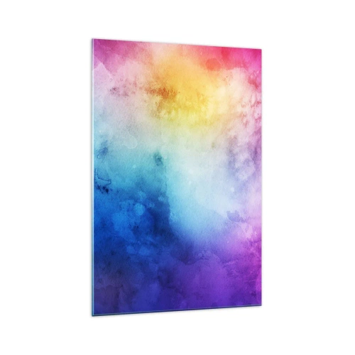 Impression sur verre - Image sur verre - Une composition abstraite dans des tons pastel de rose et de bleu. - 70x100cm - Presque au septième ciel - Décoration murale moderne pour le salon et la chambre ARTTOR