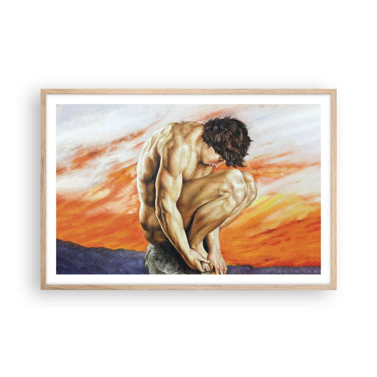 Affiche dans un chêne clair - Poster - Plongé dans ses pensées - 91x61 cm