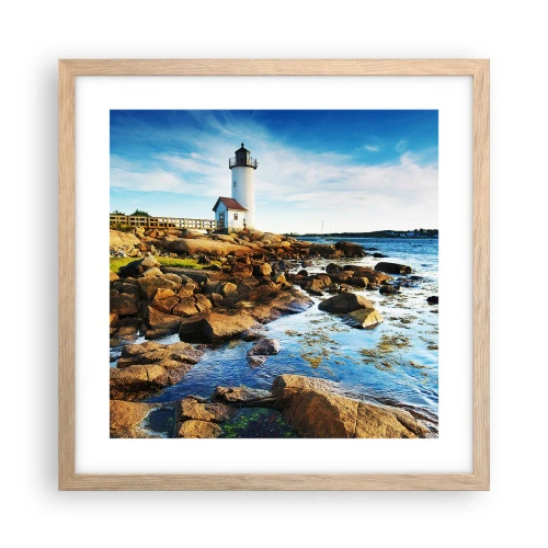 Affiche dans un chêne clair - Poster - Revenez heureux, j'attends - 40x40 cm