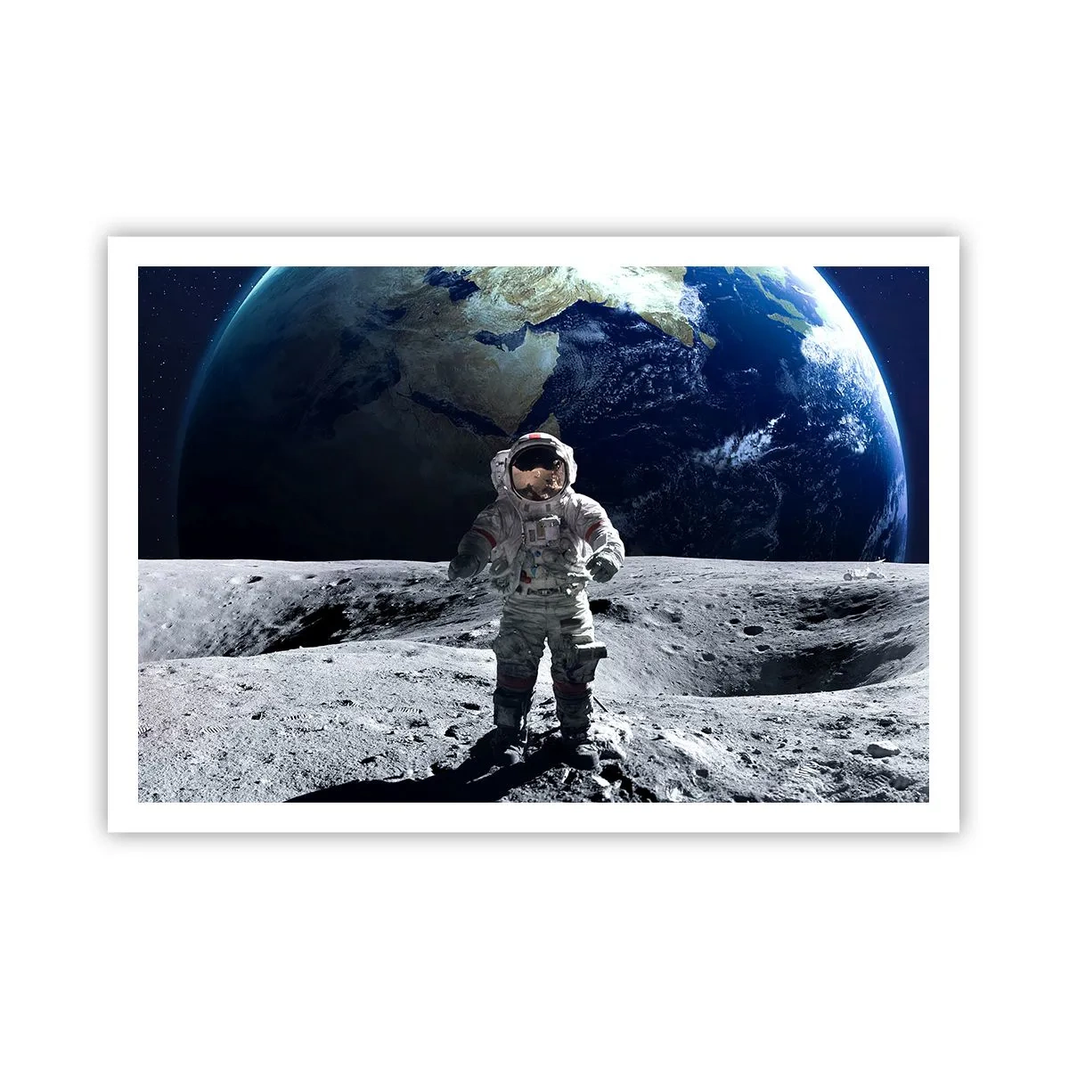Affiche - Poster - Astronaute à la surface de la Lune avec la Terre en arrière-plan - 100x70cm - Salutations de la lune - Décoration murale moderne pour le salon et la chambre ARTTOR