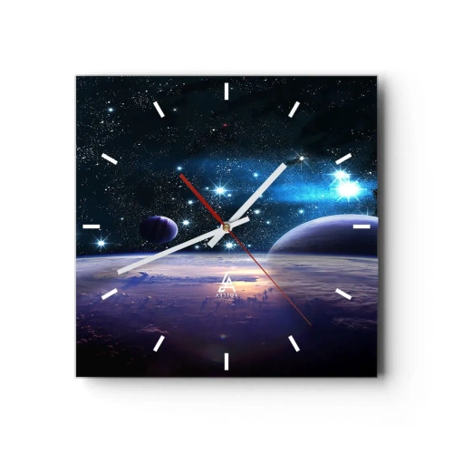 Horloge murale - Pendule murale - Une vue de l'espace avec des planètes et des étoiles - 30x30cm - Toujours seul? - Décoration murale moderne pour le salon et la chambre ARTTOR