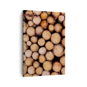 Impression sur toile - Image sur toile - Des tas de troncs d'arbres abattus disposés en harmonie - 50x70cm - Nouveau commencement - Décoration murale moderne pour le salon et la chambre ARTTOR
