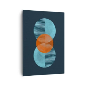 Impression sur toile - Image sur toile - Cercles géométriques dans les tons bleu et orange - 50x70cm - Composition symétrique - Décoration murale moderne pour le salon et la chambre ARTTOR
