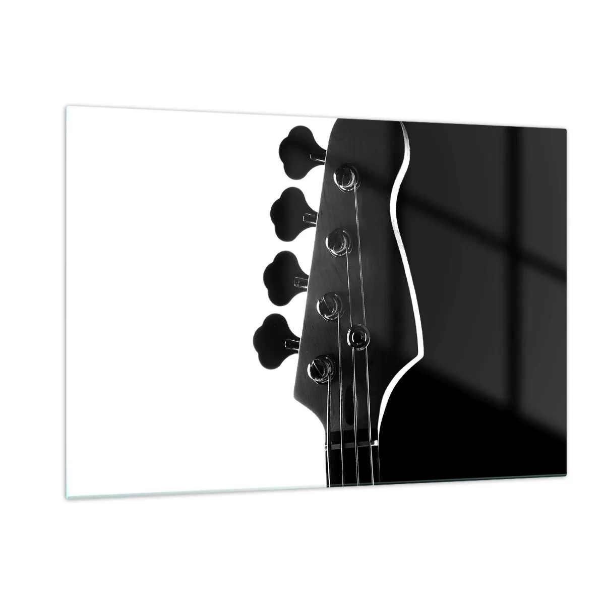 Impression sur verre - Image sur verre - Tête de guitare basse noire et blanche avec ombre - 120x80cm - Silence de roche - Décoration murale moderne pour le salon et la chambre ARTTOR