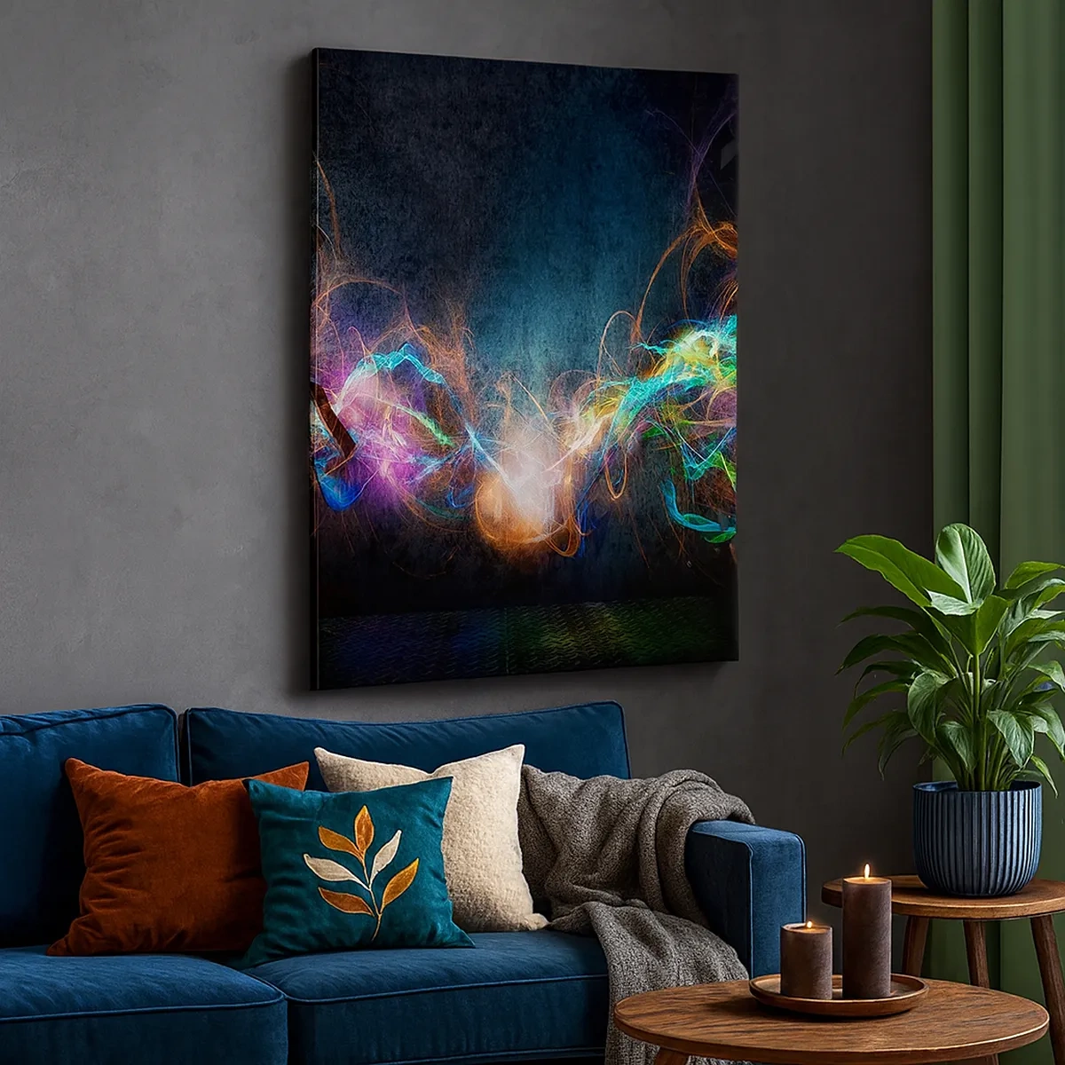 Impression sur toile - Image sur toile - Des éclairs de lumière colorés dans une composition abstraite - 50x70cm - Joyeusement contre l'obscurité - Décoration murale moderne pour le salon et la chambre ARTTOR