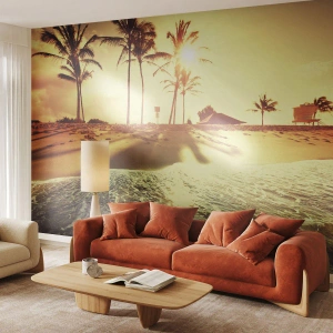 Papier Peint Autocollant Deluxe Sticker - Après-midi californien - Paysage, Plage, Cocotier - 100x70 cm