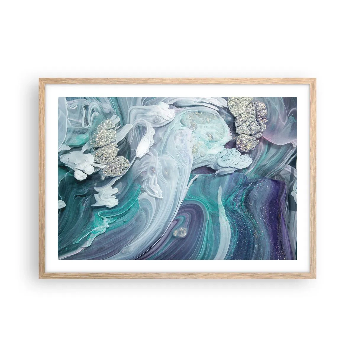 Affiche dans un chêne clair - Poster - Courants bleus - 70x50 cm