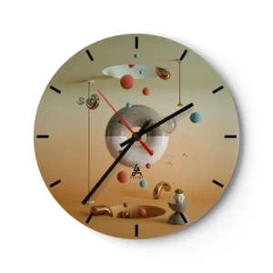 Horloge murale - Pendule murale - Composition abstraite avec des sphères et des formes géométriques - 30x30cm - Tout peut arriver - Décoration murale moderne pour le salon, la cuisine et la chambre ARTTOR