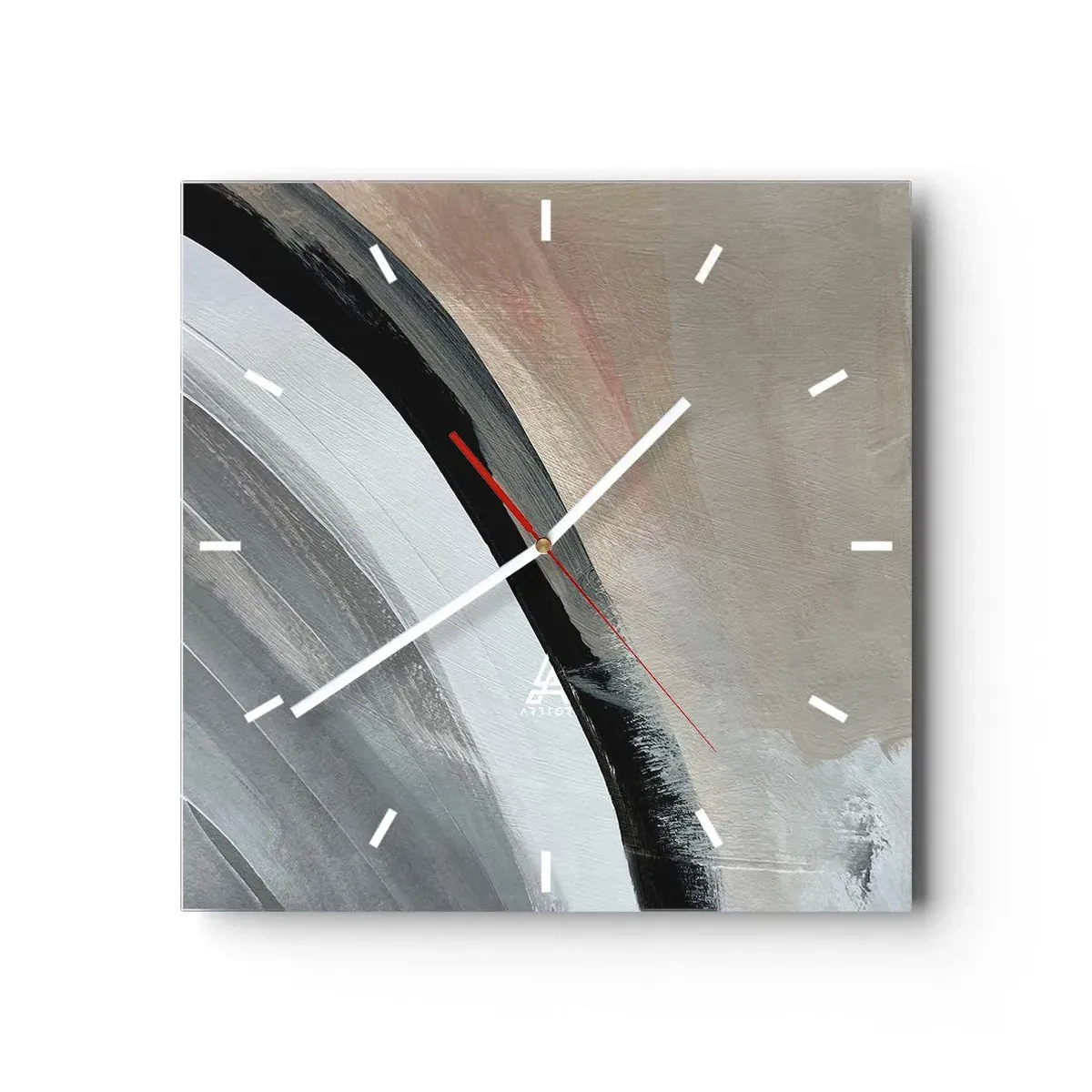 Horloge murale - Pendule murale - Arche abstraite dans les tons de noir, gris et beige - 30x30cm - Composition : arc de noir et gris - Décoration murale moderne pour le salon et la chambre ARTTOR