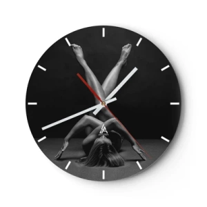 Horloge murale - Pendule murale - Silhouette artistique d'une femme dans une pose dynamique sur fond noir - 30x30cm - Géométrie de la nudité - Décoration murale moderne pour le salon, la cuisine et la chambre ARTTOR