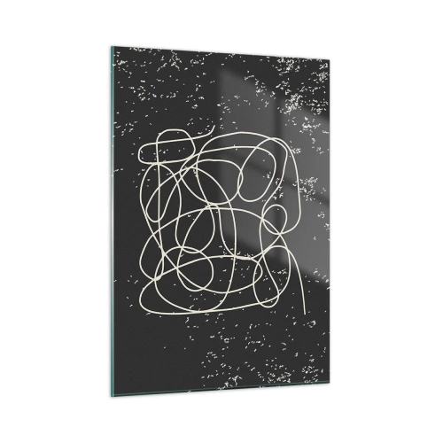 Impression sur verre - Image sur verre - Ligne abstraite en forme d'enchevêtrement sur un fond noir texturé - 50x70cm - Errance des pensées - Décoration murale moderne pour le salon et la chambre ARTTOR