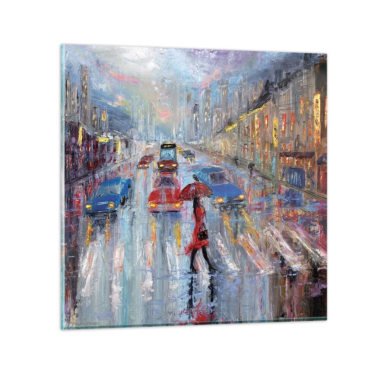 Impression sur verre - Image sur verre - Après-midi pluvieux en ville - 70x70 cm