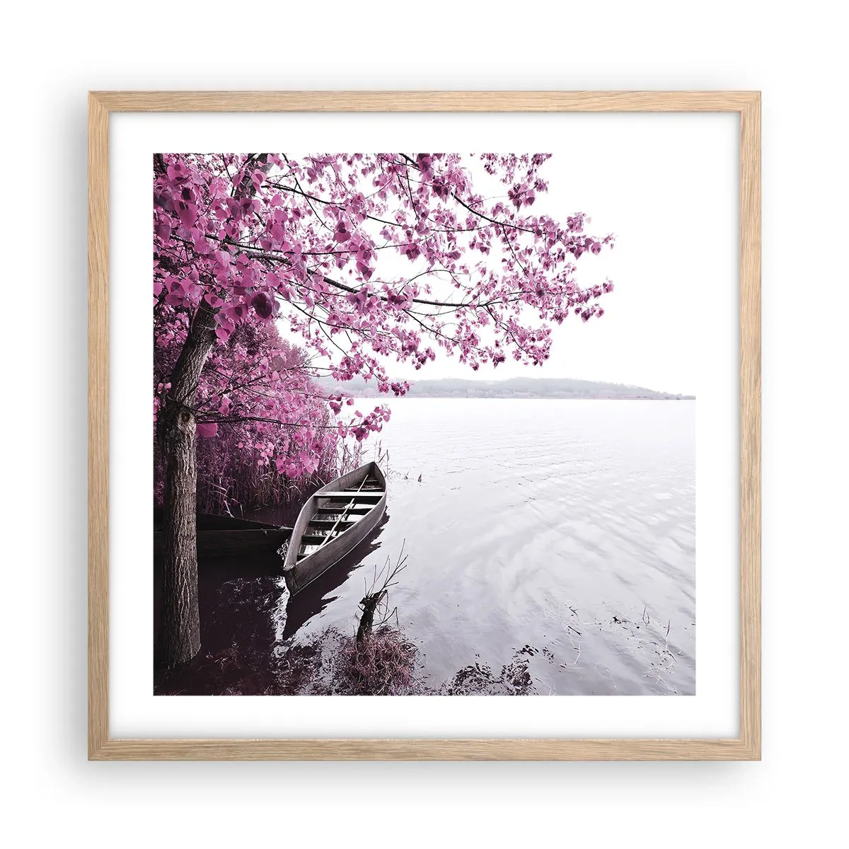 Affiche dans un chêne clair - Poster - Dans un silence rose - 50x50 cm