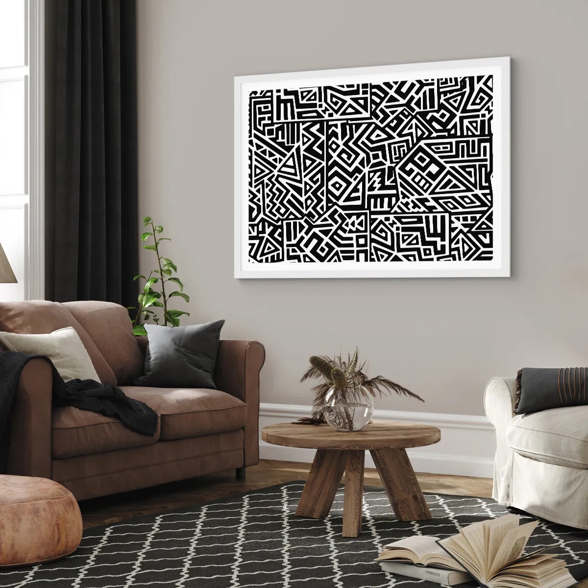 Affiche dans un cadre blanc - Poster - Composition précolombienne - 100x70 cm