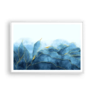 Affiche dans un cadre blanc - Poster - Bleu doré - 100x70 cm