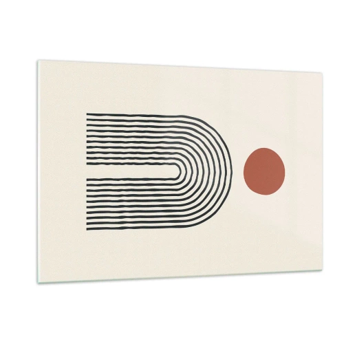 Impression sur verre - Image sur verre - Abstraction graphique avec des lignes et des cercles dans un style rétro - 120x80cm - Le magnétisme des formes et des couleurs - Décoration murale moderne pour le salon et la chambre ARTTOR