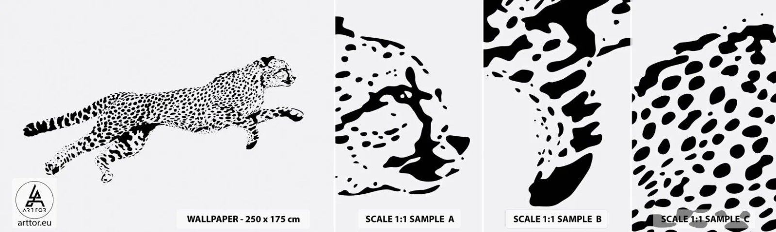 Échantillon de Papier Peint Autocollant Deluxe Sticker - Le plus rapide sur Terre - Animaux, guépard, Chat sauvage - 100x30 cm