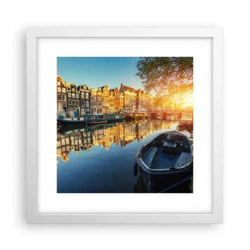 Affiche dans un cadre blanc - Poster - Début de journée à Amsterdam - 30x30 cm