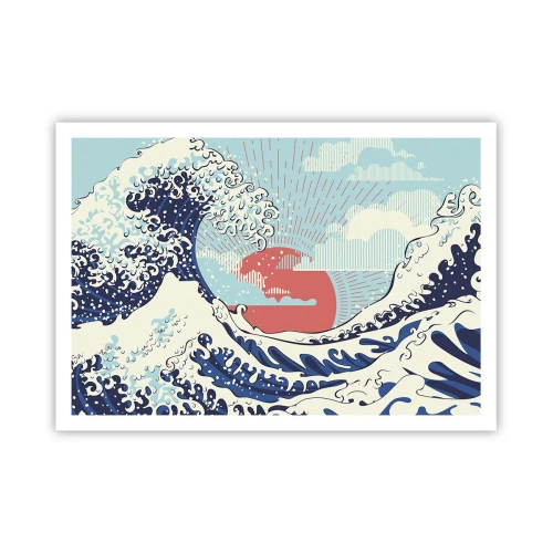 Affiche - Poster - Vagues de l'océan et coucher de soleil à la japonaise - 100x70cm - D'une inspiration japonnaise - Décoration murale moderne pour le salon et la chambre ARTTOR