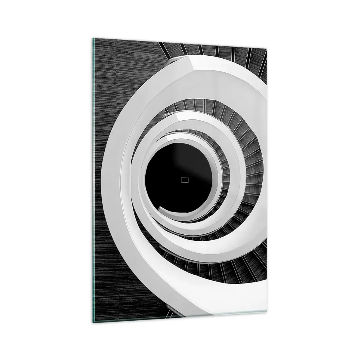 Impression sur verre - Image sur verre - Escalier en colimaçon noir et blanc de style moderne - 80x120cm - Les choses concrêtes - Décoration murale moderne pour le salon et la chambre ARTTOR
