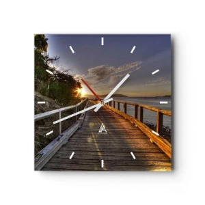 Horloge murale - Pendule murale - Une jetée en bois mène vers le coucher de soleil sur l'eau - 30x30cm - Aller, aller tout le temps en direction du soleil - Décoration murale moderne pour le salon et la chambre ARTTOR